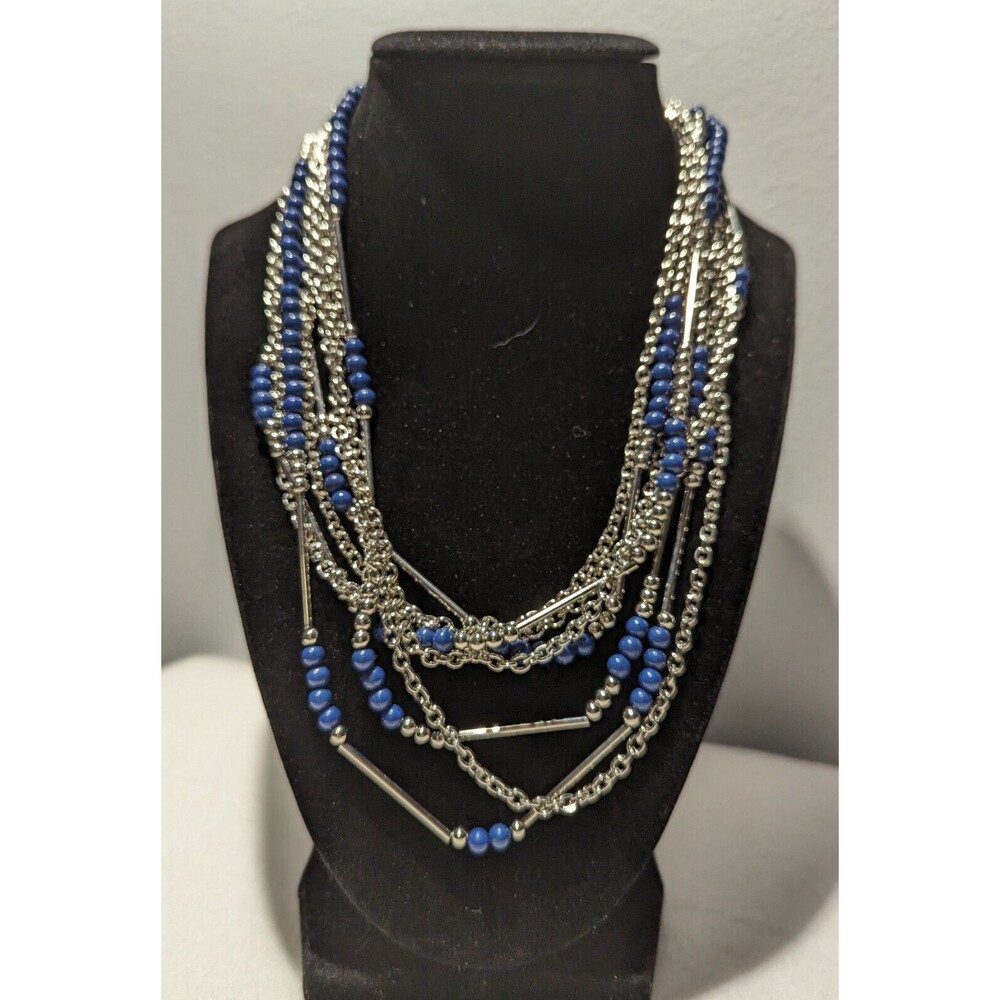 Premier Designs Blue Silver Tone Multistrand Necklace